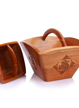 桃木米斗摆件日进斗金桃r木摆件桃木斗 桃木米斗 带盖五谷丰登米