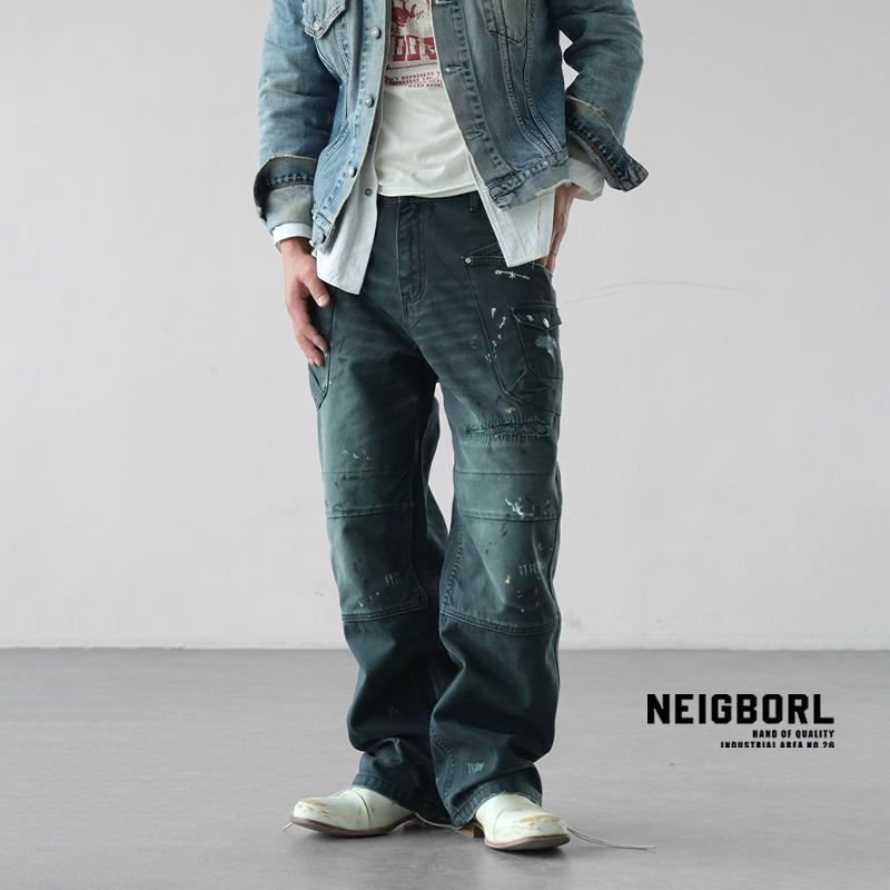 【陨石】NEIGBORL钊叔制潮流复古泼墨刮烂水洗做旧直筒休闲工装裤
