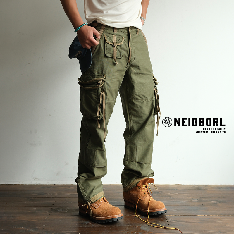 【赤道线】NEIGBORL钊叔制美式复古多口袋长裤水洗直筒工装裤子