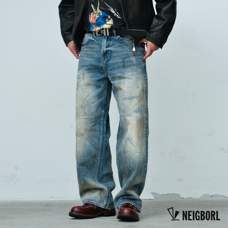 美式复古做旧潮流水洗百搭牛仔裤