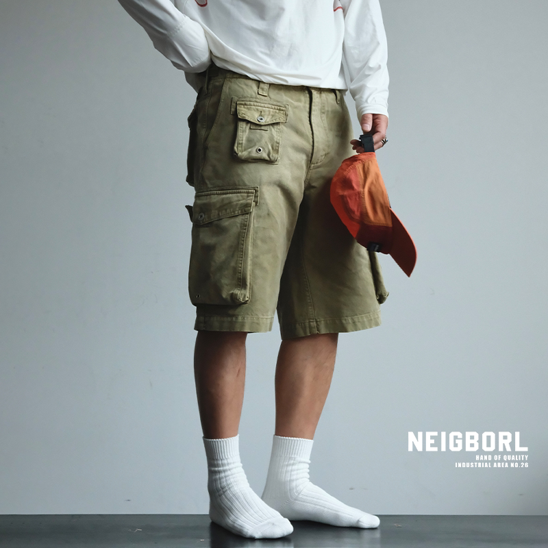 【骑兵连】NEIGBORL钊叔制水洗复古士林染多口袋工装休闲宽松短裤