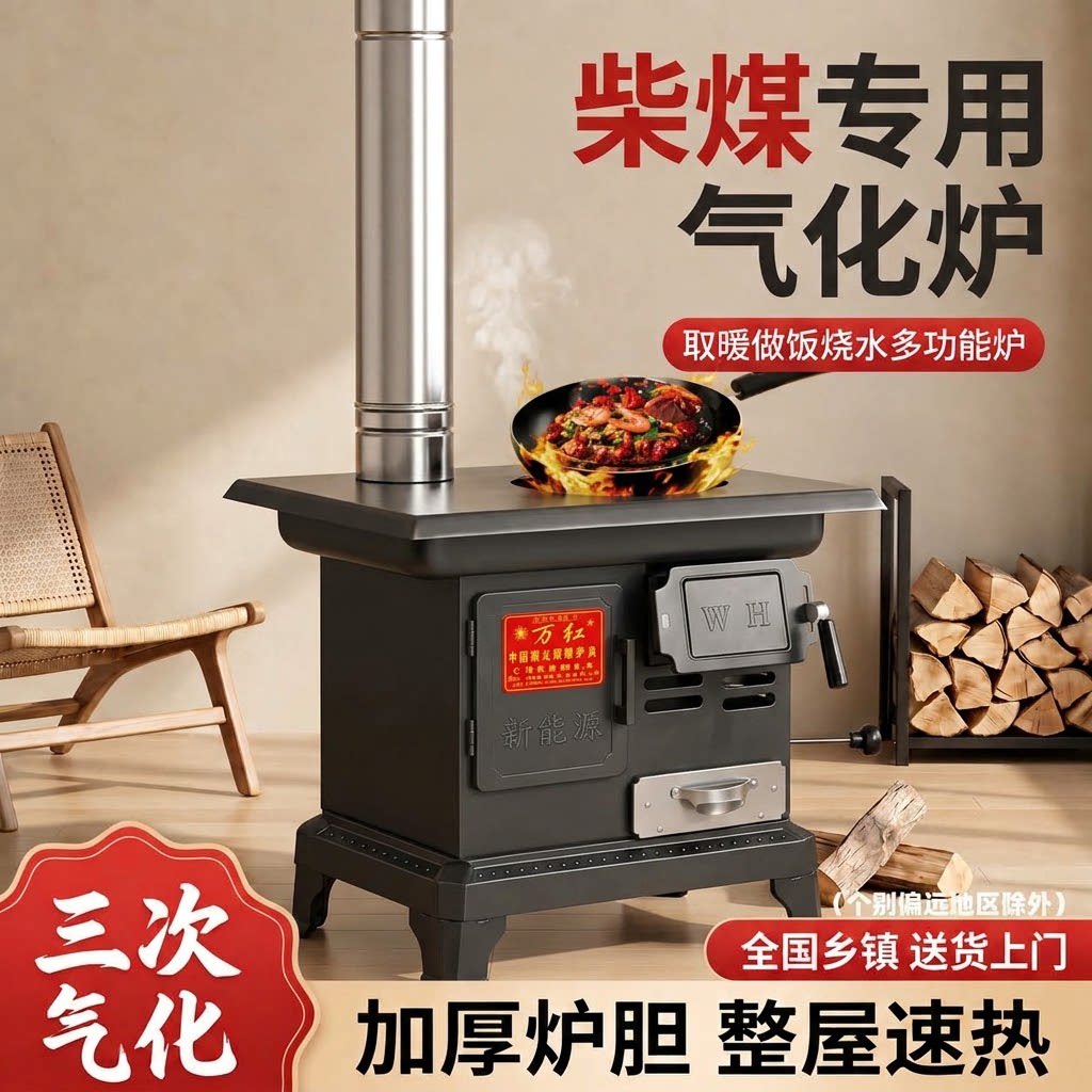 2026新款冬天室内取暖炉家用柴煤两用无烟炭火炉子户外柴火气化炉