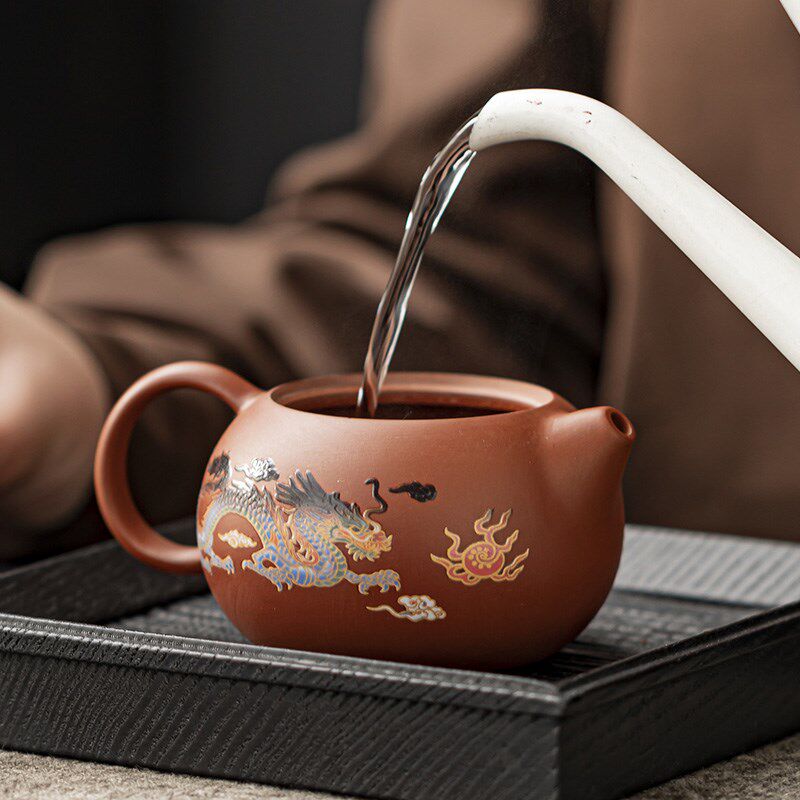 紫砂变色茶壶单壶朱泥凤鸣壶西施壶功夫茶具龙凤呈V祥泡茶壶礼盒