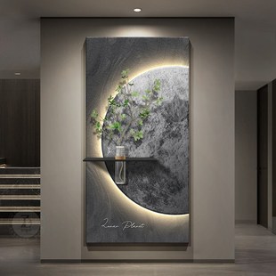 轻奢高级感入户门玄关装 饰画现代高档月球壁N灯画走廊过道尽头挂
