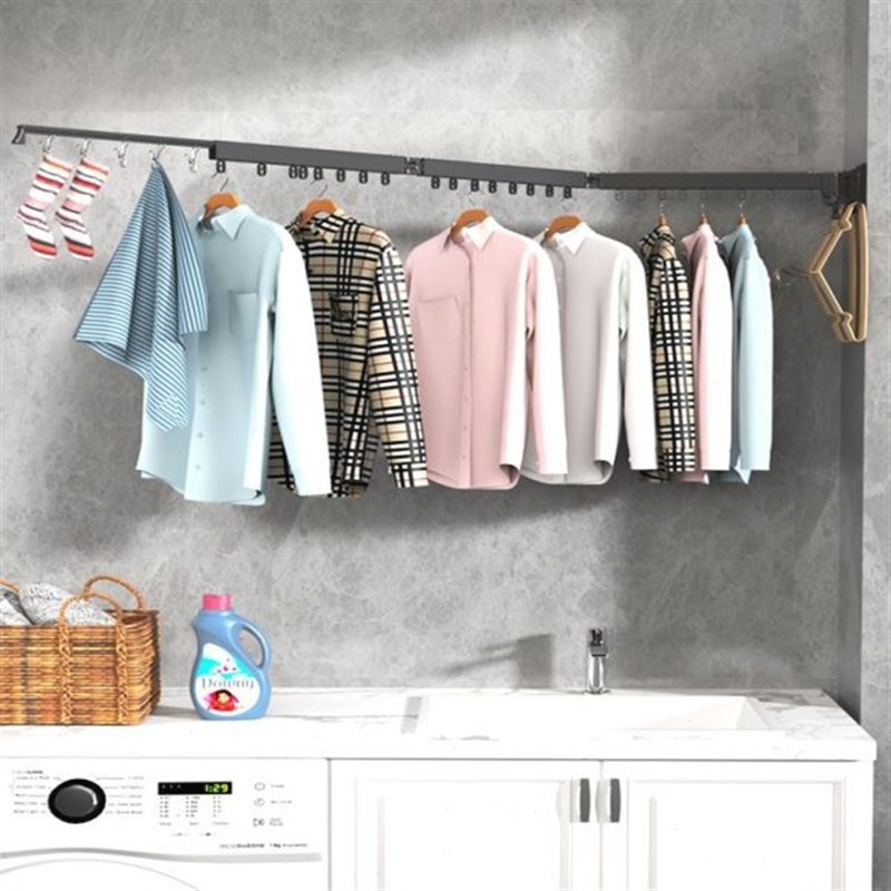 折叠晾衣架壁挂式室内阳台窗外墙面隐形凉衣杆家用U伸缩晒被子神