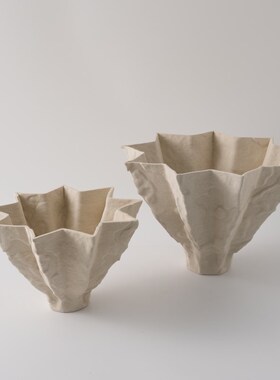 3D打印陶d瓷荷叶盆艺术花器摆件现代简约样板间客厅黑白色花瓶装