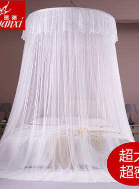 2022新d款加大加密圆形吊顶蚊帐双人家用通用圆床大红W白色落地蚊