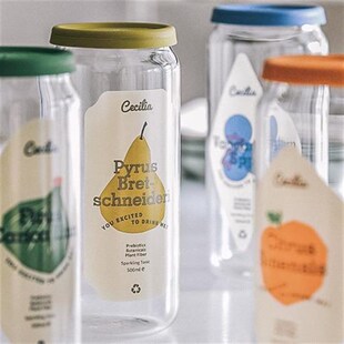 GOINGHOME带盖吸管水杯高颜值E女生夏季雪碧易拉罐耐高温玻璃杯