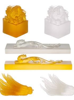 新中式现代磨砂水琉璃玉玺镇纸z摆件样板房间博古架书房佛手装饰