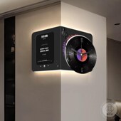 黑胶唱片客厅转角挂钟挂墙创意餐厅双面阳角挂Q钟画高级感发光钟