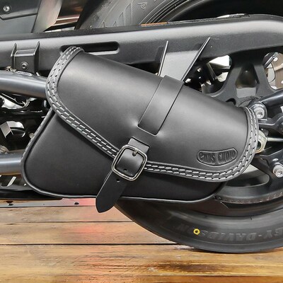 哈雷Sportster S改装摇臂包手工植鞣牛皮杂Q物边包侧包黑色三角包