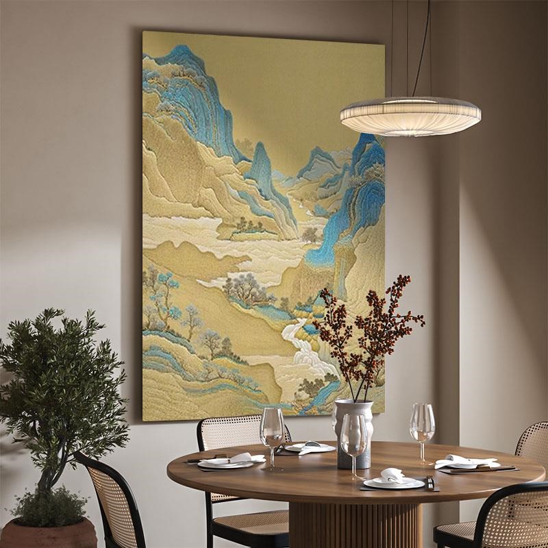 现代中古c风客厅沙发背景装饰画卧室玄关壁画餐厅竖版挂画山水古