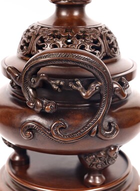 庭野堂苏工纯铜紫铜m龙耳带底薰炉香炉螭龙带座薰炉口径12重12斤