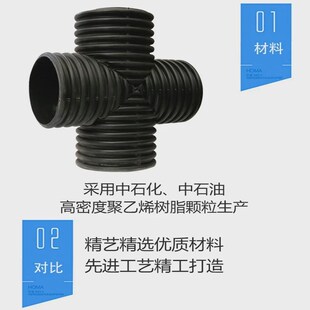 PE管双b壁波纹管四通下水管配件排水管污J水管塑料接头橡胶配件黑