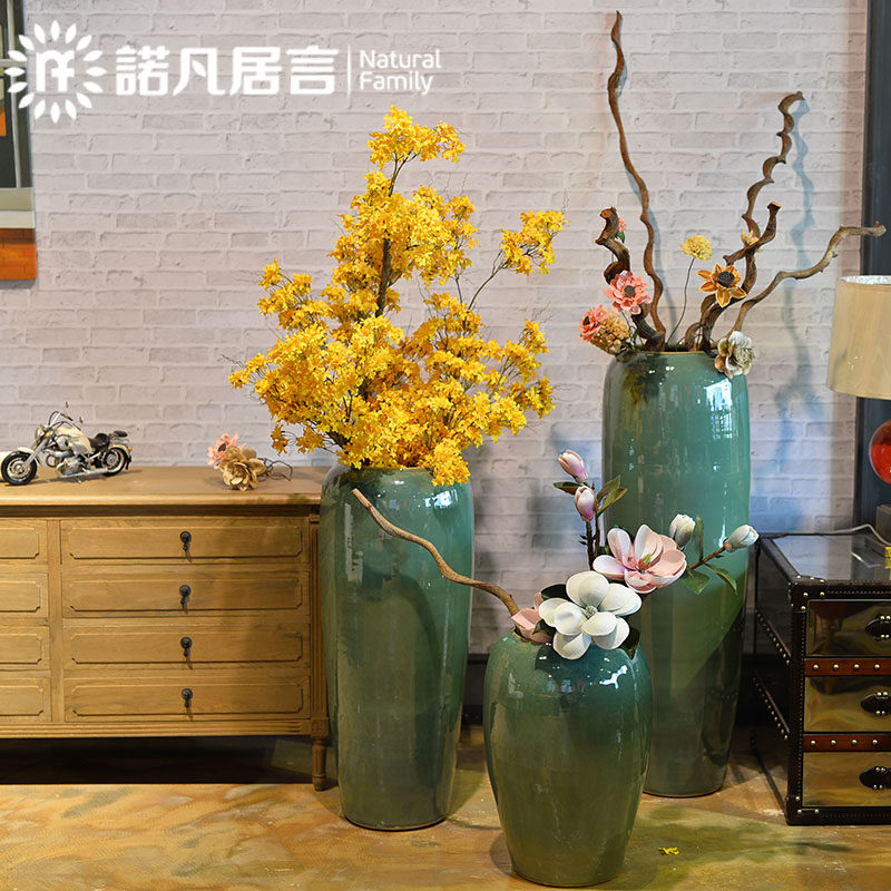 极速欧式陶瓷落地高大花瓶简约花盆搭配釉L窑变客厅干花插花装饰