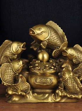 鱼摆件招财鱼聚宝盆创意s家居客厅玄关吉祥物铜工艺品乔迁新居送