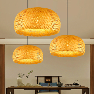 新中式竹编吊灯禅意茶室复古餐厅民宿灯饰竹编灯日式竹编灯具灯罩