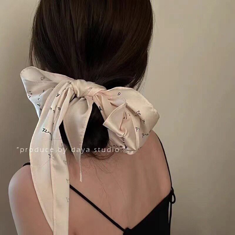 日本品质小丝带法式复古女士仿真丝丝巾发带定制三角巾大方巾束发