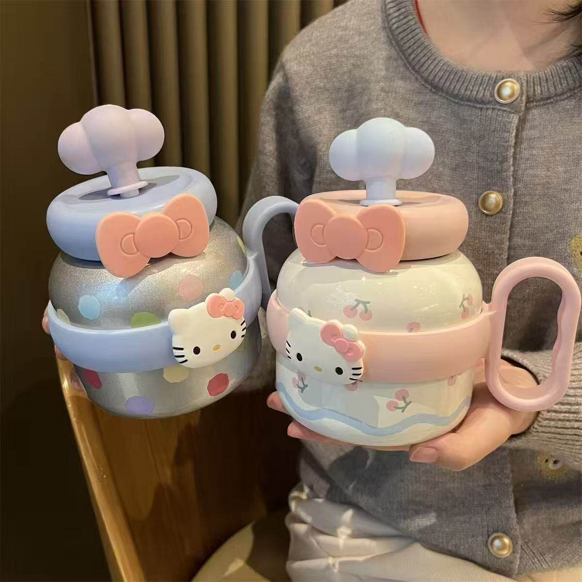 德国新款可爱KT塑料杯女生大容量吸管杯办公居家便携高颜值大肚杯