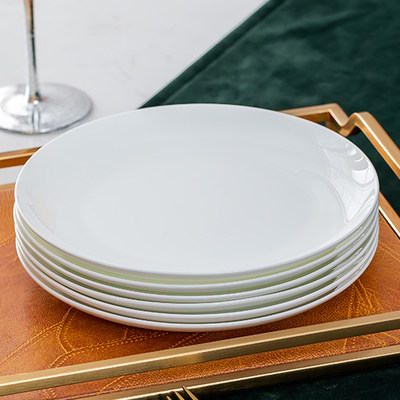 6个装 纯白骨瓷盘子菜盘家用月光浅盘大小牛排餐西餐平盘陶瓷餐具
