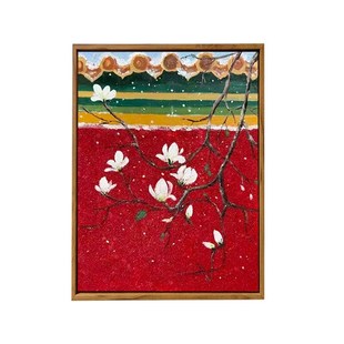 中国风玉兰花e卉石英砂肌理画DIY材料全套手工填色高级感数字油画