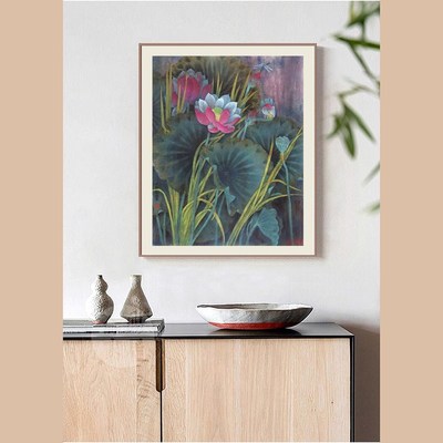 苏绣DIY套件初学材料包 荷花y 竖版 玄关客厅卧室 手工刺绣装饰画