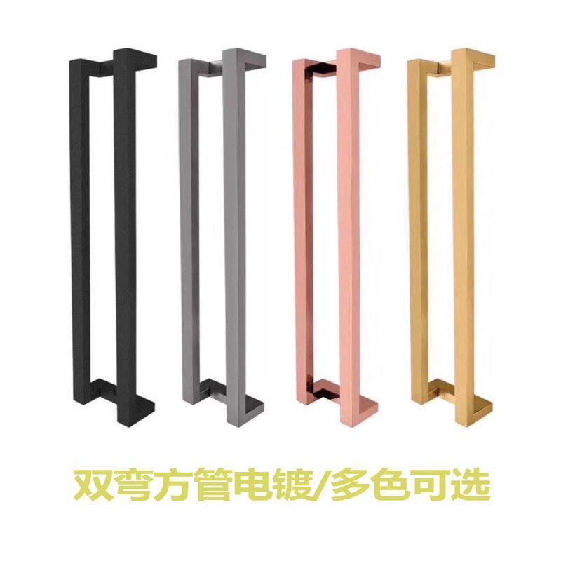 玻璃门不锈钢拉手隔断门有框门拉手单弯方管黑色把手