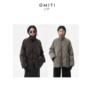 OMITI省略 针织拼接立领白鹅绒羽绒服女冬葫芦绗缝真丝感亲肤外套