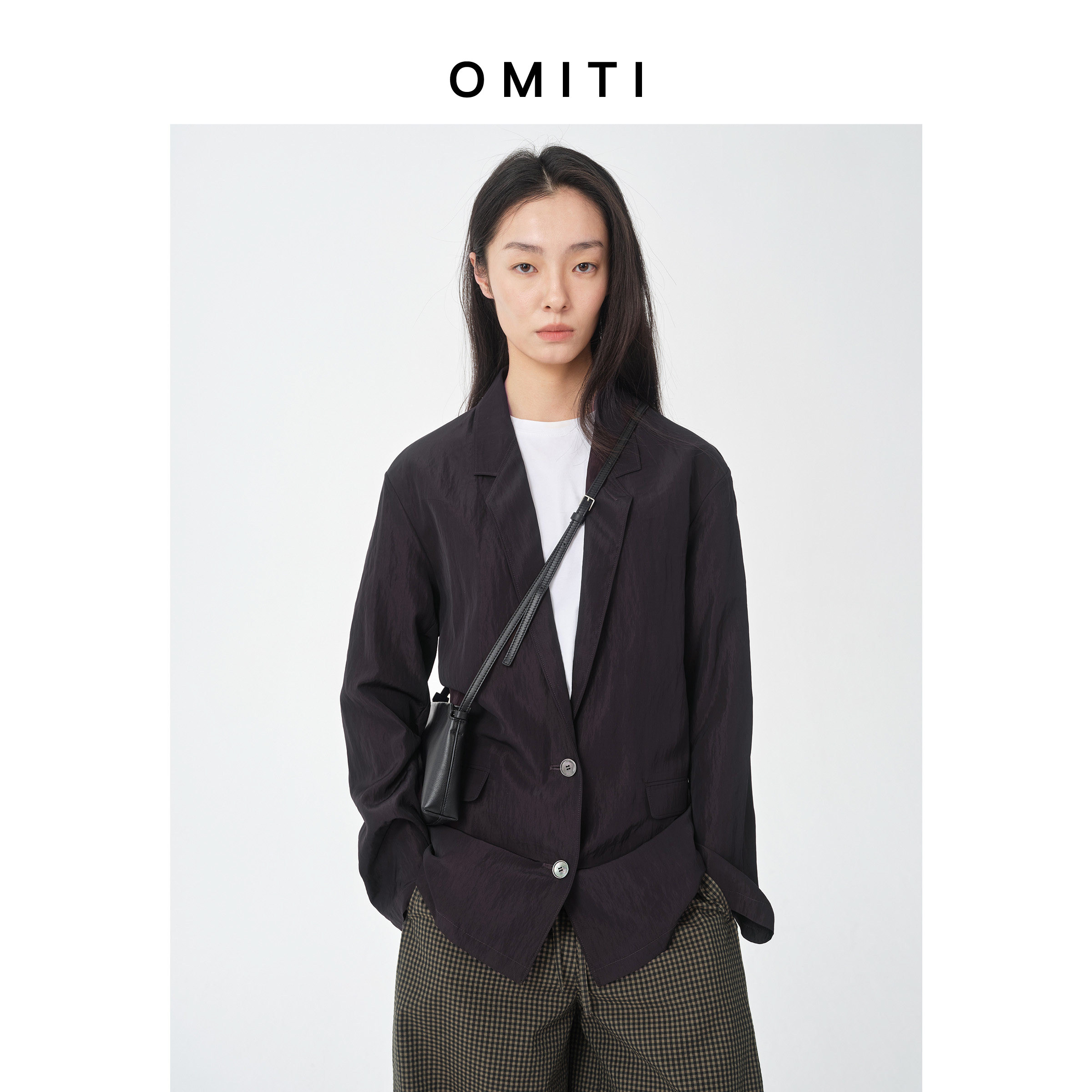 OMITI省略 微皱丝绸触感西装外套女 2026春季新款光泽凉感干丝