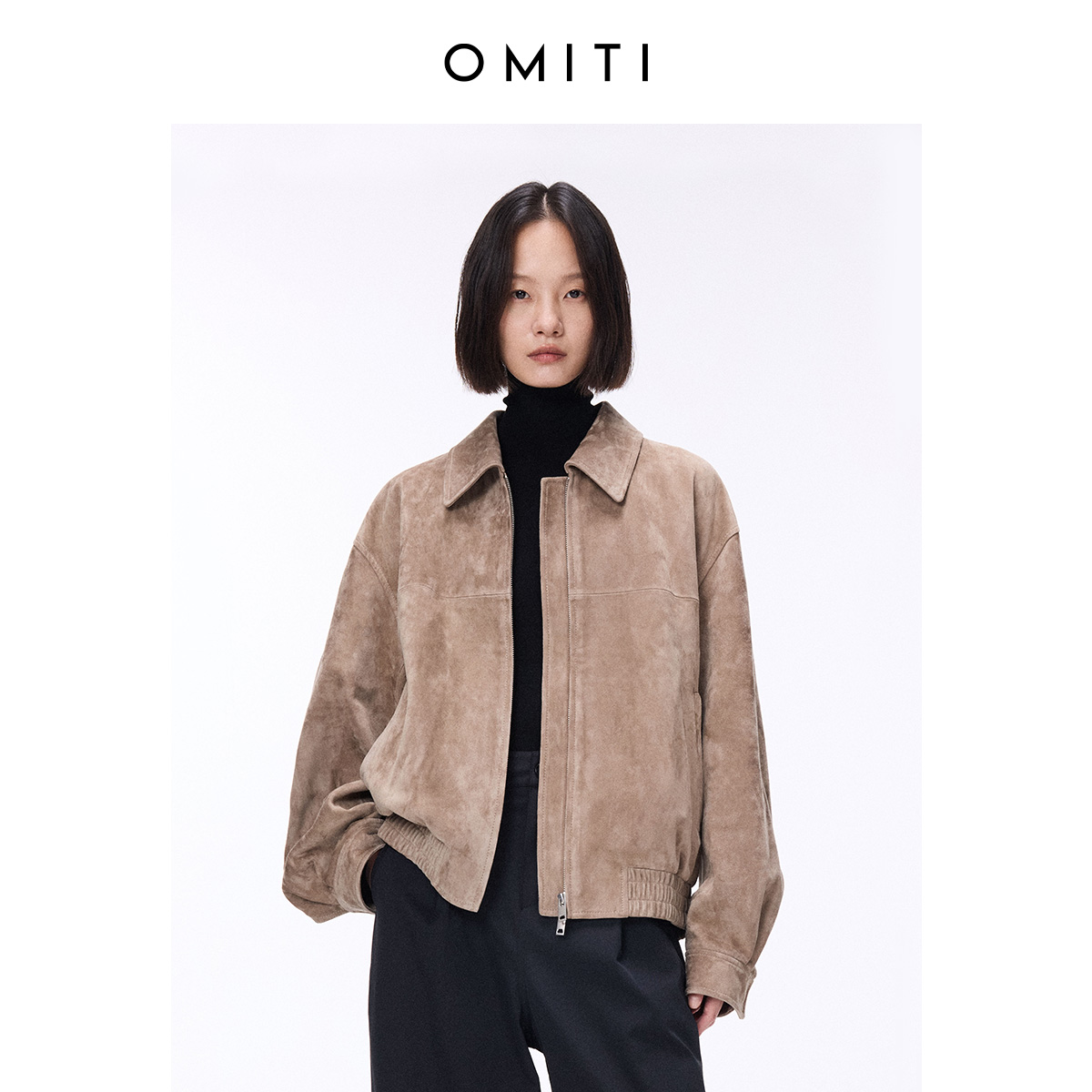 OMITI/省略进口埃塞俄比亚绒面羊皮革夹克女摩登复古廓形外套