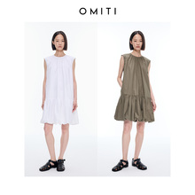 OMITI省略 空气肤感近江晒全棉短款无袖连衣裙小盖袖廓形花苞裙