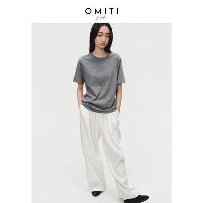 OMITI省略 汉麻竹节感圆领上衣女26春季新品简约纯色打底短袖T恤