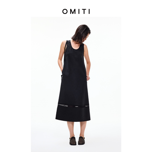 OMITI省略 桑蚕丝雾面哑光A字斜丝连衣裙 2026新款蕾丝拼接背心裙