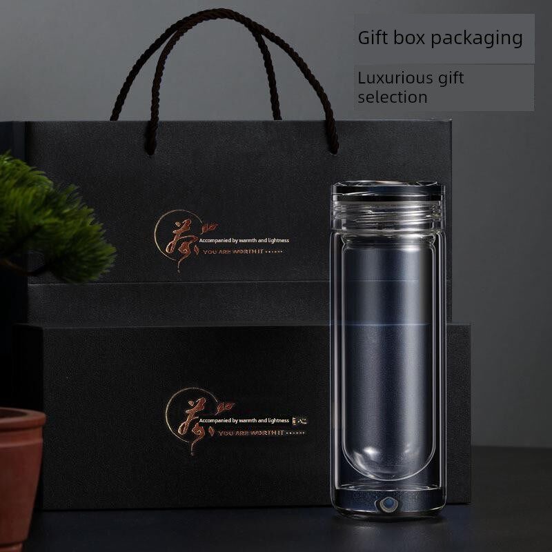 商务吹制双层玻璃杯高端水晶加z厚泡茶杯U型内胆水滴车载便携水杯