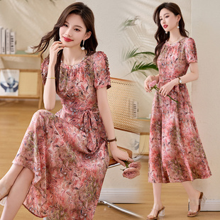 P120 6220 气质碎花连衣裙女洋气收腰减龄1C115 K268 现货