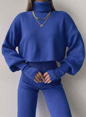 Turtleneck T-shirt casual pantsuit欧美高领长袖上衣气质裤套装