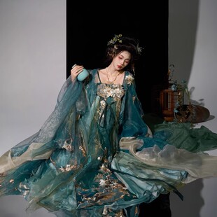 齐胸诃子裙春夏套装 新款 衫 素重工刺绣超仙大袖 金桂汉服女桂花汉元