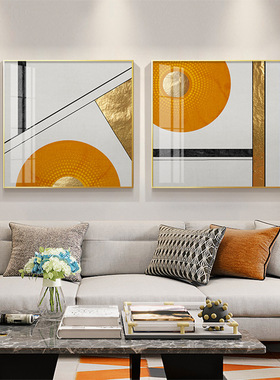 抽象餐厅挂画轻奢铝合金t框有机玻璃壁画玄关正方形橙色客厅装饰