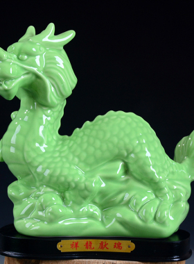 绿色陶招a财12生肖小兔子摆件风水工艺客厅家居饰品生日礼物吉祥