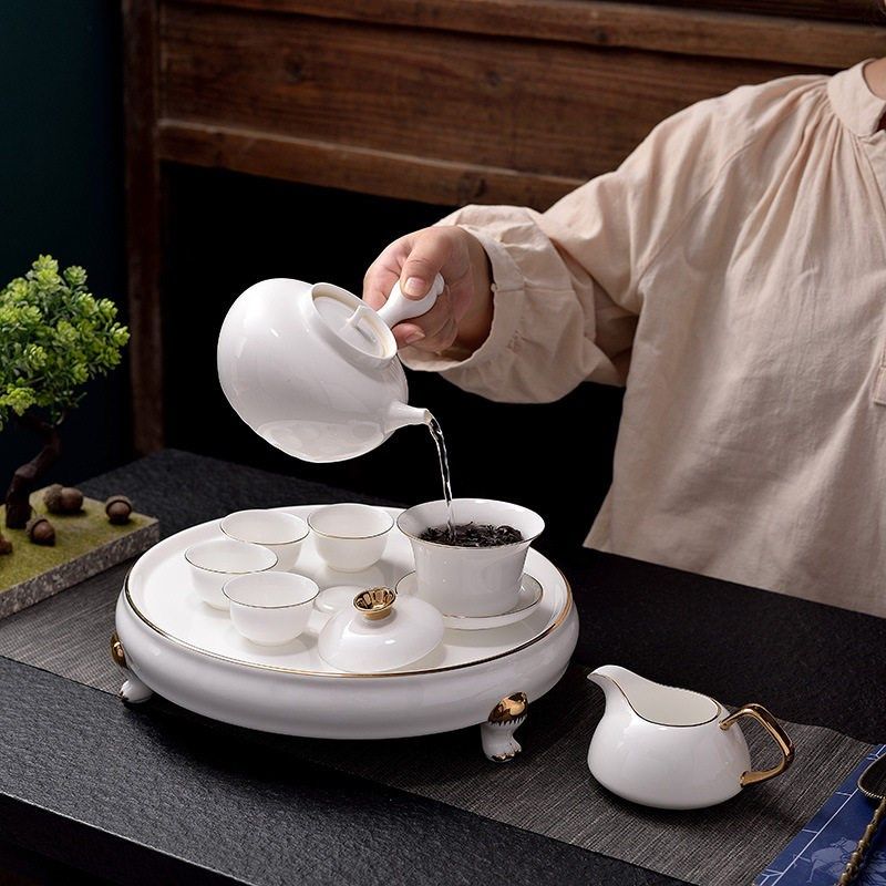 潮汕骨瓷a茶盘茶海整套功夫茶具套装可排水式茶台盖碗茶杯家用送,餐饮具,功夫茶具,淘宝优惠券,粉丝福利购,淘宝优惠卷