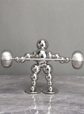 新中式轻奢金属举重人o摆件客厅样板房电视柜玄关家居软装饰品摆