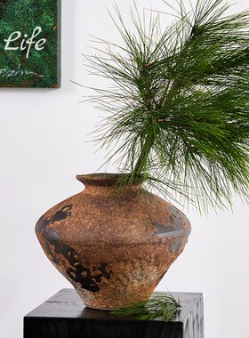 侘寂风陶瓷花瓶中式茶o室酒店民宿搭配复古粗陶罐做旧花器插花摆