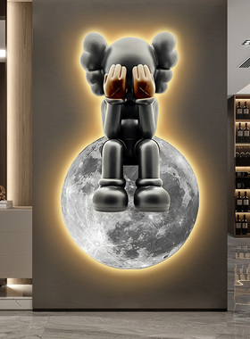 kaws玄关装饰画mled灯画现代轻奢客厅走廊过道挂画暴力熊发光壁画