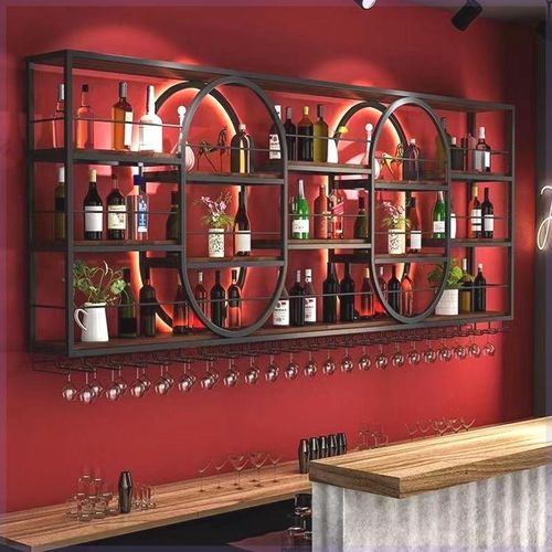 餐厅酒柜挂墙网红置物架新款壁B挂式铁架墙上发光悬挂架铁艺客厅