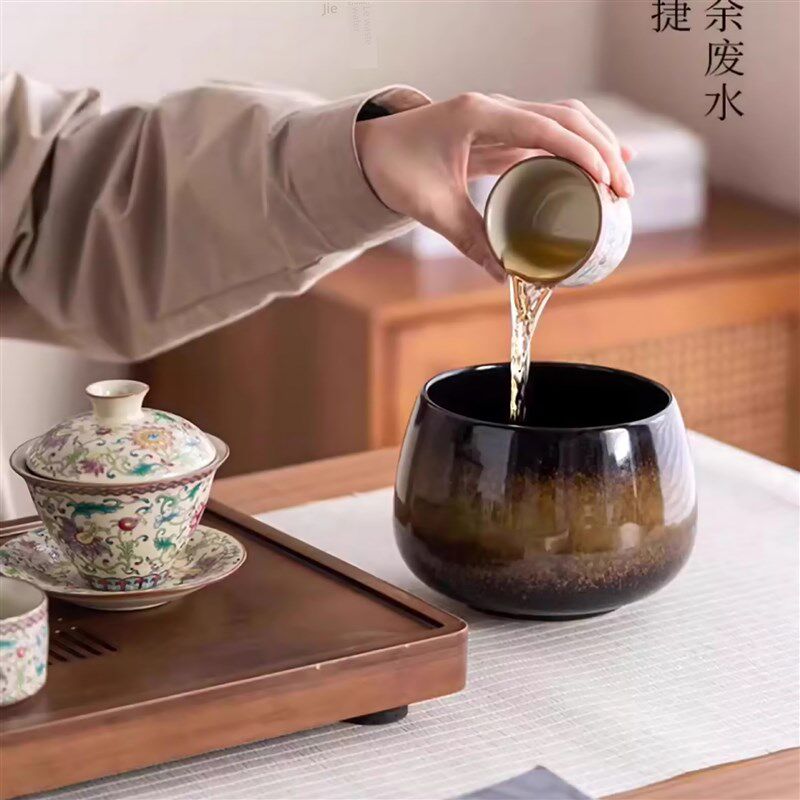 负担得起的陶f瓷紫砂茶渣罐建水箱茶渣桶水碗废水桶桌面纸篮茶盆