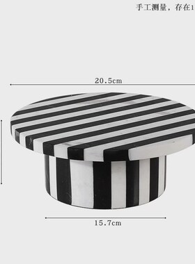 btv4大理石黑白条纹拼t接摆盘圆形托盘摆件客厅桌面茶几餐桌软果