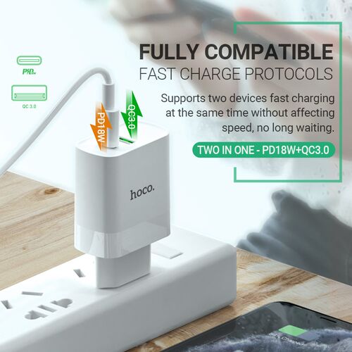 hoco USB C wall cnharger dual port PD QC 3.0 fast charging a