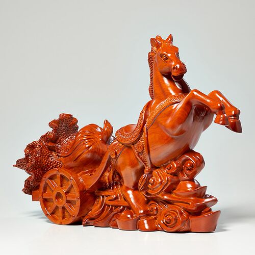 花梨木雕马百财运来摆件实木雕刻工艺品马车白菜红木商Z务开业送