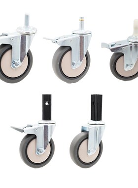 中型静音灰色轮子3寸4寸s橡胶方管插杆卡簧酒店收U餐车万向刹车脚