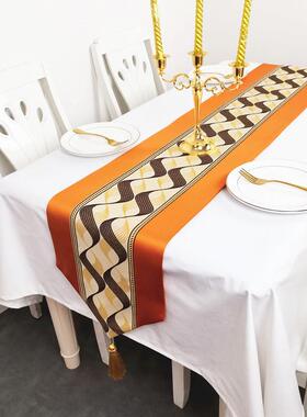 橙色美式样板房长方餐桌布桌旗别墅北欧茶L几玄关柜电视柜盖布定